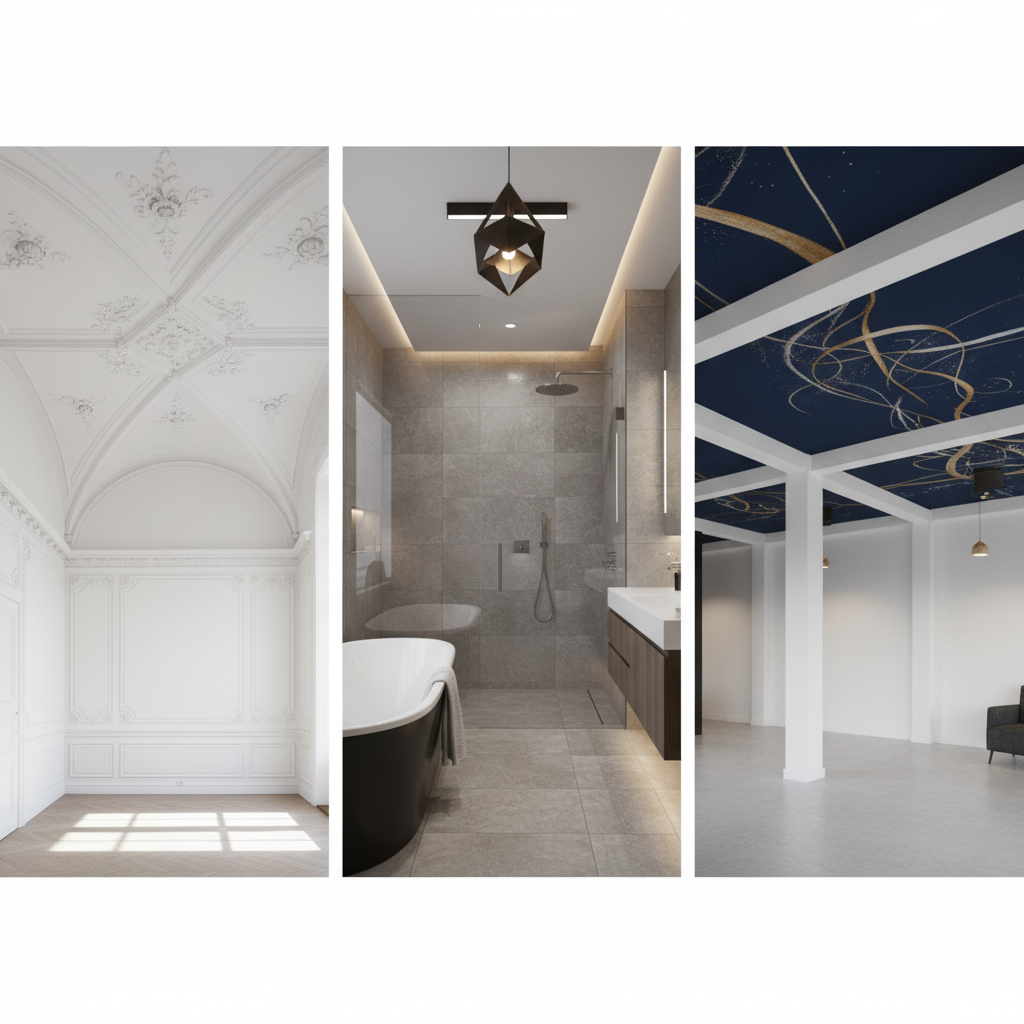 A collage of beautifully painted interior ceilings.