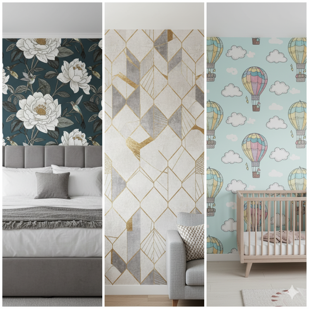 A collage of various interior wallpapers.